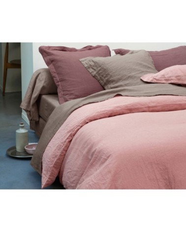 Drap-housse 90x200 rose en lin lavé