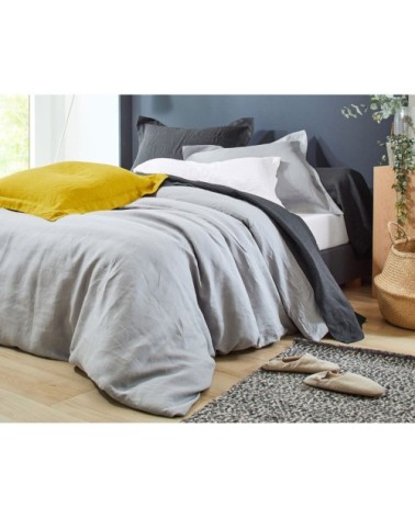 Taie d'oreiller 50x70 gris en lin lavé