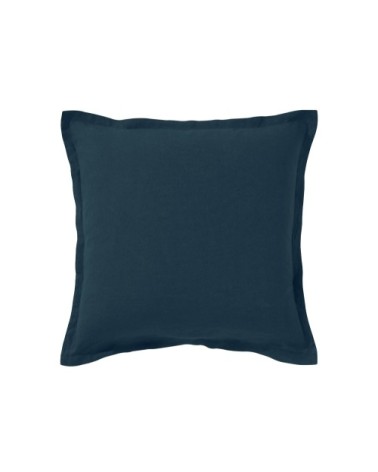 Taie d'oreiller 65x65 bleu en lin lavé