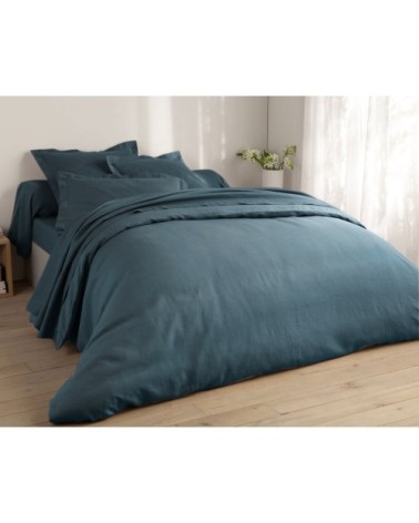 Taie d'oreiller 65x65 bleu en lin lavé