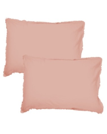 Set de 2 taies doreiller unies  finition à franges Nude 50x70cm