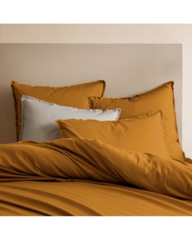 Housse de couette unie en coton lavé Caramel 260x240cm