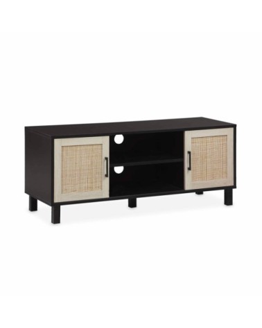 Meuble tv noir et cannage 115 x 40 x 48cm