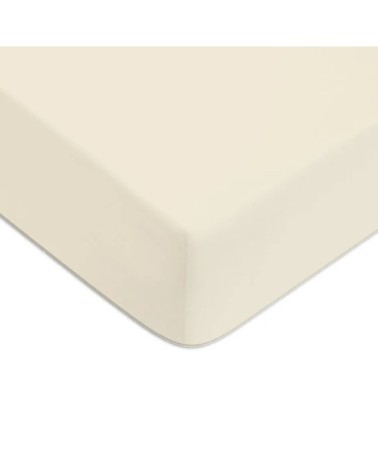 Drap housse en coton 57 fils uni ivoire beige 80x200cm