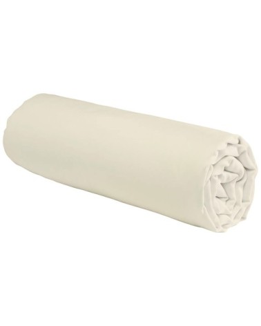 Drap housse en coton 57 fils uni ivoire beige 80x200cm
