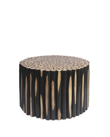 Meuble auxiliaire en bois de teck marron et noir 70cm Ø