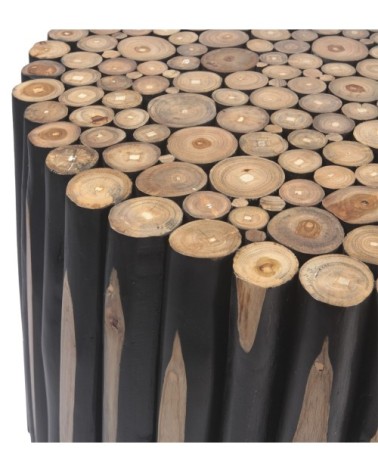 Meuble auxiliaire en bois de teck marron et noir 70cm Ø