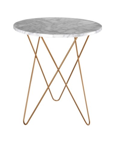 Bout de canapé en marbre clair et métal doré