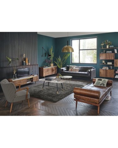 Bout de canapé en marbre clair et métal doré