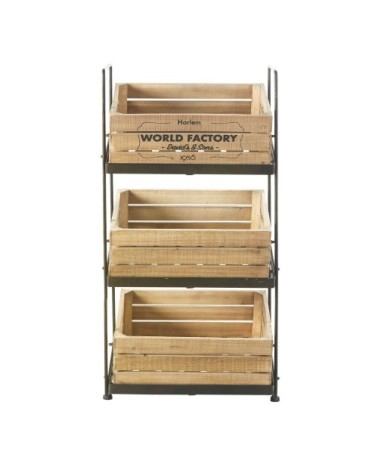 Fruitier en métal noir effet vieilli 3 caisses en pin et sapin