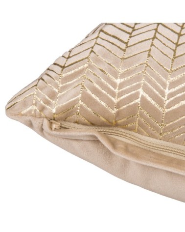 Coussin en tissu beige motifs dorés 45x45
