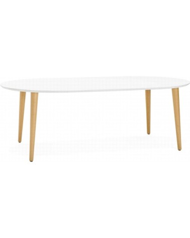 Table a diner en bois clouleur blanc pieds bois clair l200cm