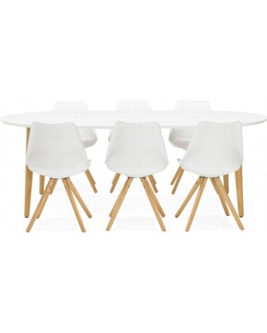 Table a diner en bois clouleur blanc pieds bois clair l200cm