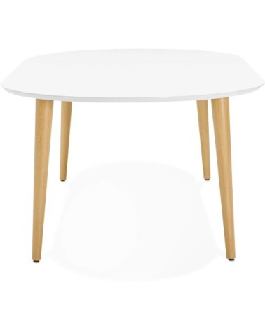 Table a diner en bois clouleur blanc pieds bois clair l200cm