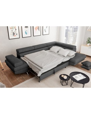 Canapé d'angle droit convertible avec coffre en tissu gris foncé