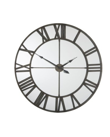 Horloge en miroir et métal grisé D123