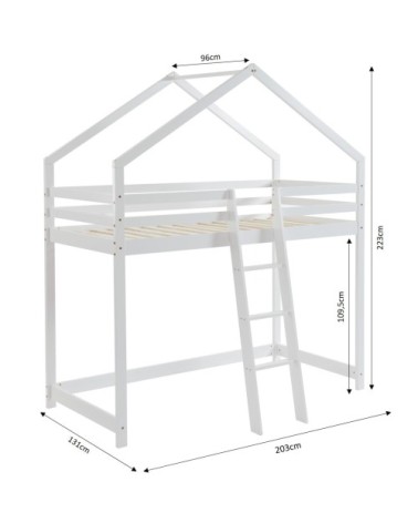 Lit mezzanine   pin blanc  90x190 sommier inclus