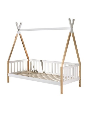 Lit tipi barrière 90x200 sommier inclus naturel blanc