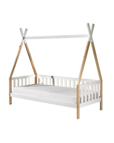 Lit tipi barrière 90x200 sommier inclus naturel blanc