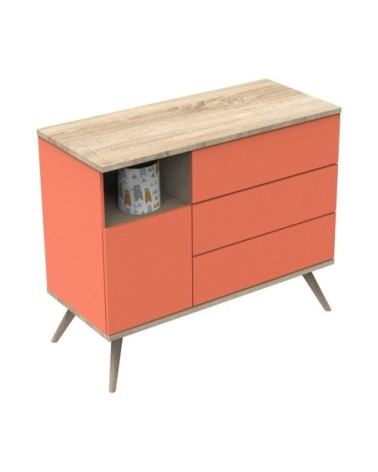 Commode 1 porte 3 tiroirs 95x115x51cm Orange