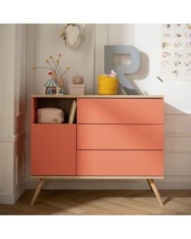 Commode 1 porte 3 tiroirs 95x115x51cm Orange