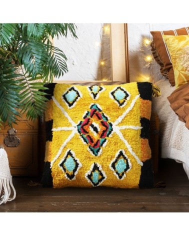 Coussin 100 % coton esprit berbère jaune 70x70