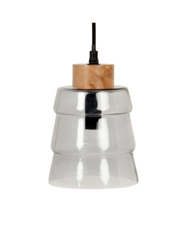 Suspension en verre grise et bois d'eucalyptus H20