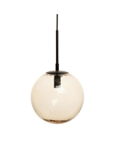 Suspension globe en verre texturé fumé marron et métal noir