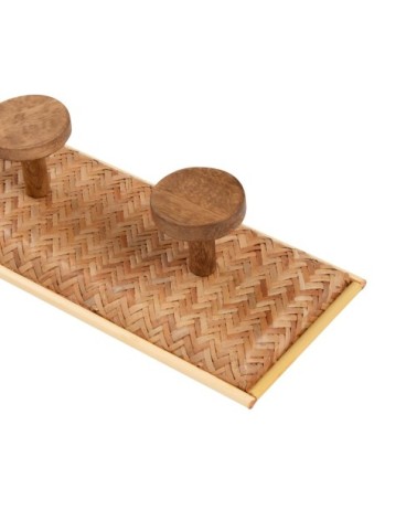 Patère 4 crochets en bois de manguier beige et marron