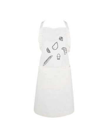 Tablier en coton à motifs brodés écrus et noirs 65x80