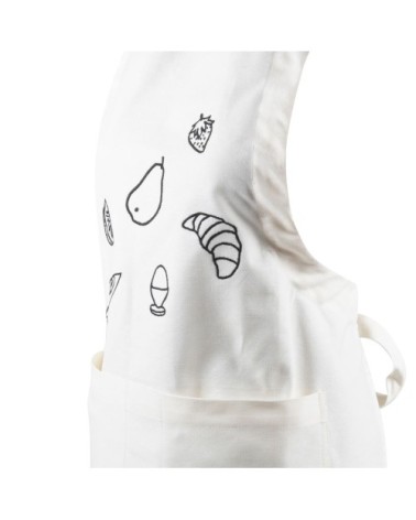 Tablier en coton à motifs brodés écrus et noirs 65x80