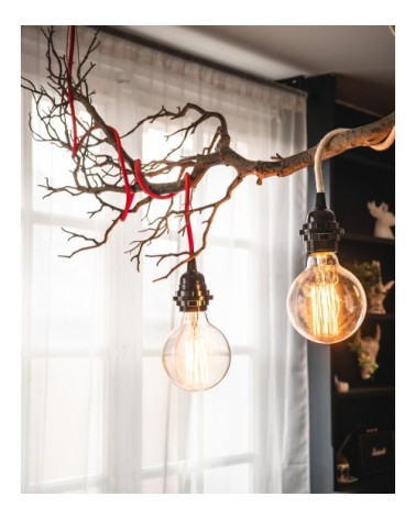 Suspension 1 fil électrique en tissu rouge 3m