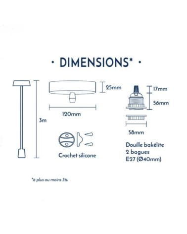 Suspension 1 fil électrique en tissu rouge 3m
