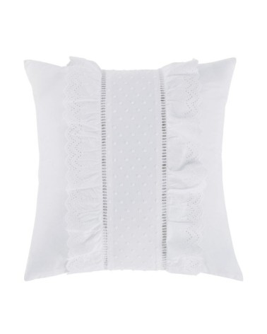 Coussin en coton blanc avec volants et plumetis 45x45