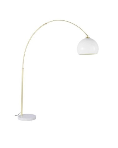 Lampadaire arqué en métal doré, marbre blanc et abat-jour teinté crème H195