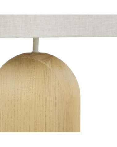 Lampe en bois d'ailante abat-jour en lin blanc