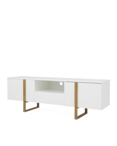 Meuble TV en bois 2 portes 1 tiroir L177cm blanc