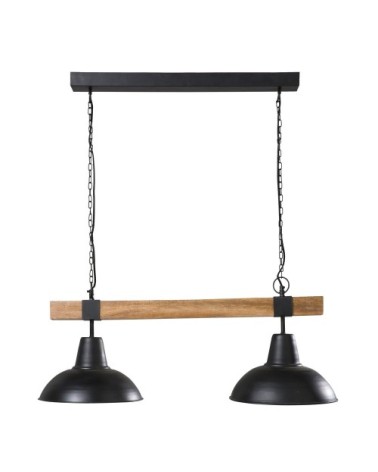 Suspension double en métal noir et manguier
