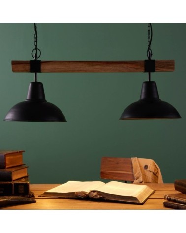 Suspension double en métal noir et manguier