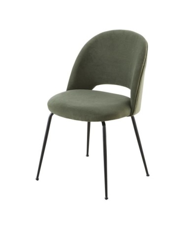 Chaise en velours vert kaki et métal noir