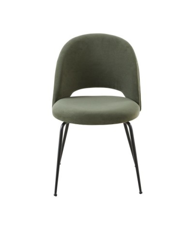 Chaise en velours vert kaki et métal noir
