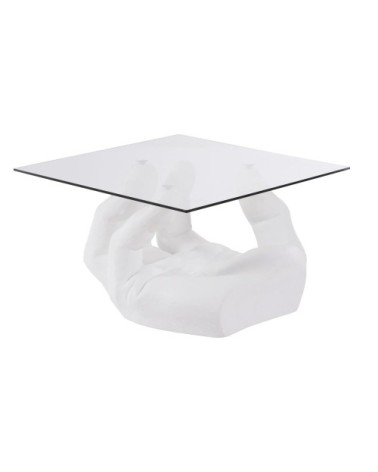 Bout de canapé en verre et main en magnésite blanche