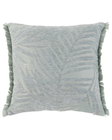 Housse de coussin en coton recyclé motifs jacquard et franges bleues 40x40