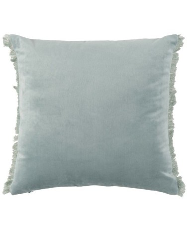 Housse de coussin en coton recyclé motifs jacquard et franges bleues 40x40