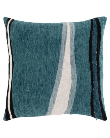 Housse de coussin tissée jacquard bleue, écrue et noire, OEKO-TEX® 40x40