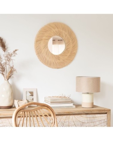 Miroir fait main en rotin beige D58