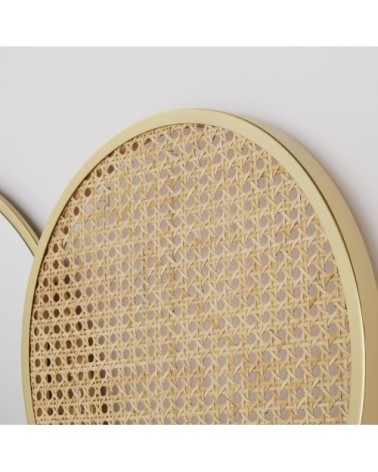 Déco murale en miroir et rotin beige et doré 146x84