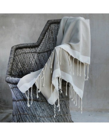 Plaid coton taupe / écru 160x250