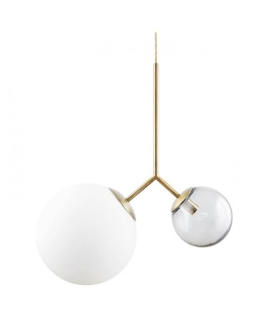Suspension laiton en verre blanc et gris