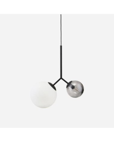 Suspension noire en verre blanc et gris